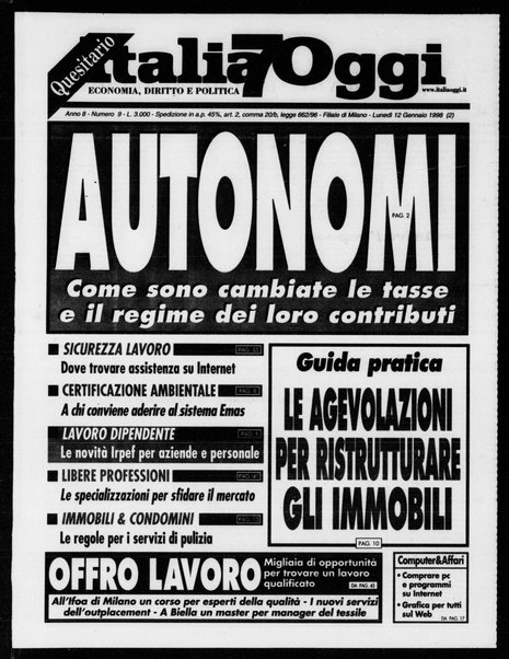 Italia oggi : quotidiano di economia finanza e politica